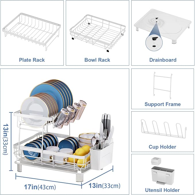 MOUKABAL Dish Drying Rack, 2 Tier Dish Rack, Large Dish Racks - Image 3