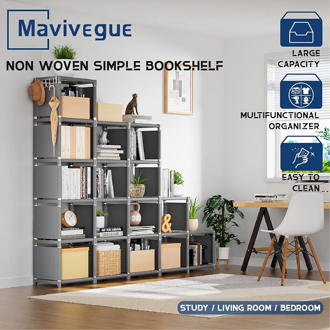 Mavivegue Bookshelf, 18 Cube Storage Organizer, Extra Large Book Organizer - Image 8