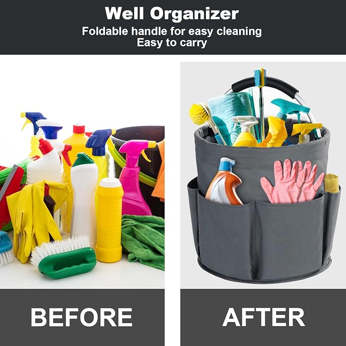 Cleaning Caddy with Handle, Cleaning Products Organiser, 17L Foldable Storage - Image 2