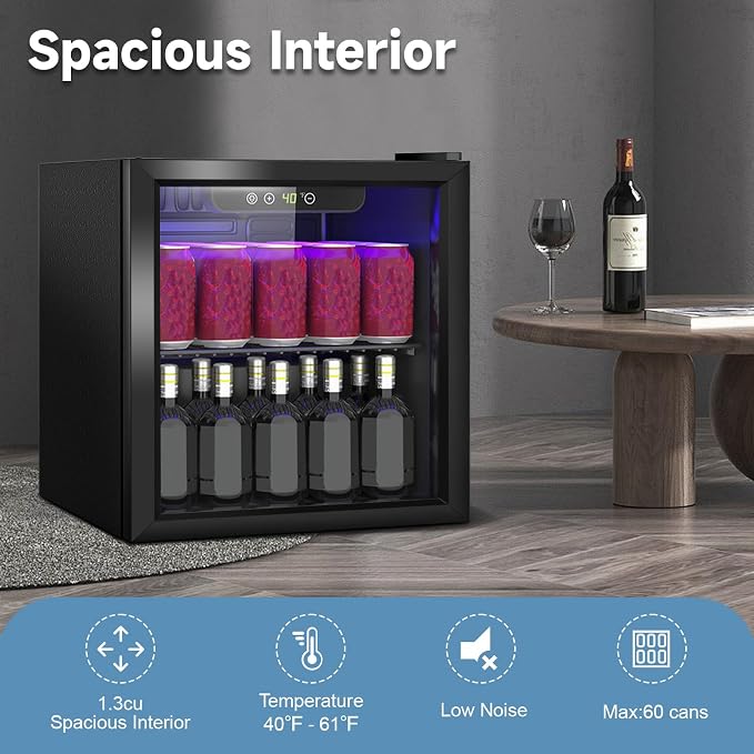 Beverage Refrigerator Cooler, 60 Can Mini Fridge Glass Door - Image 5