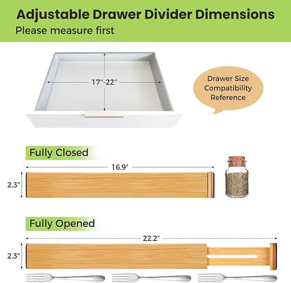 Fyvva Drawer Divider, Adjustable Bamboo Kitchen Drawer Organizer, Spring Loaded - Image 2