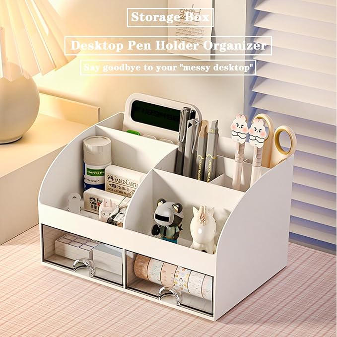 COMFYROOM Desk Organizer with 6 Compartments and 2 Drawers, Plastic Makeup - Image 5