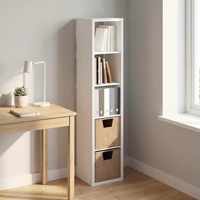 Furinno Cubicle Book Shelf, 5-Cube Bookshelf, Extra Thick Frame Horizontally & by Furinno-FitsYourSpaceFitsYourBudget