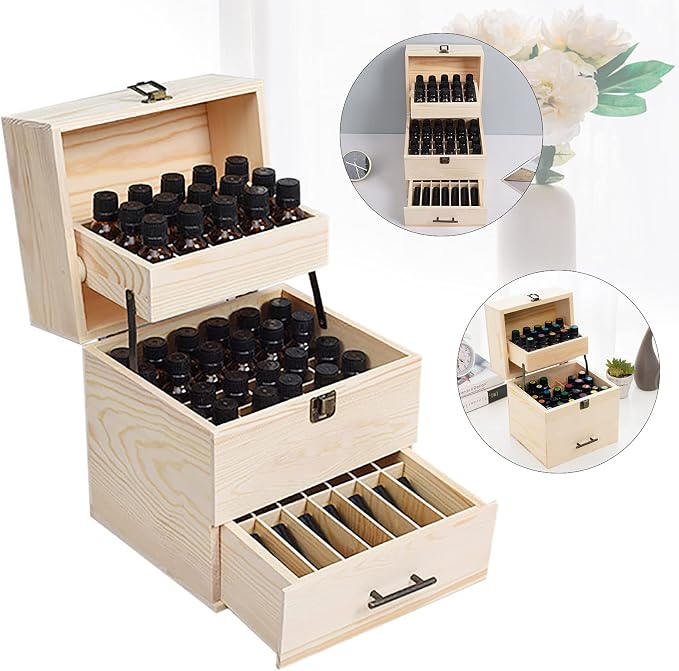 3 Tiers Essential Oil Storage Box, Wooden Perfume Bottle Display Organizer Case - Image 3