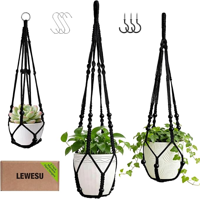 LEWESU 3 Pack Macrame Plant Hanger Indoor 3 Different Sizes Hanging Planter by Unknown