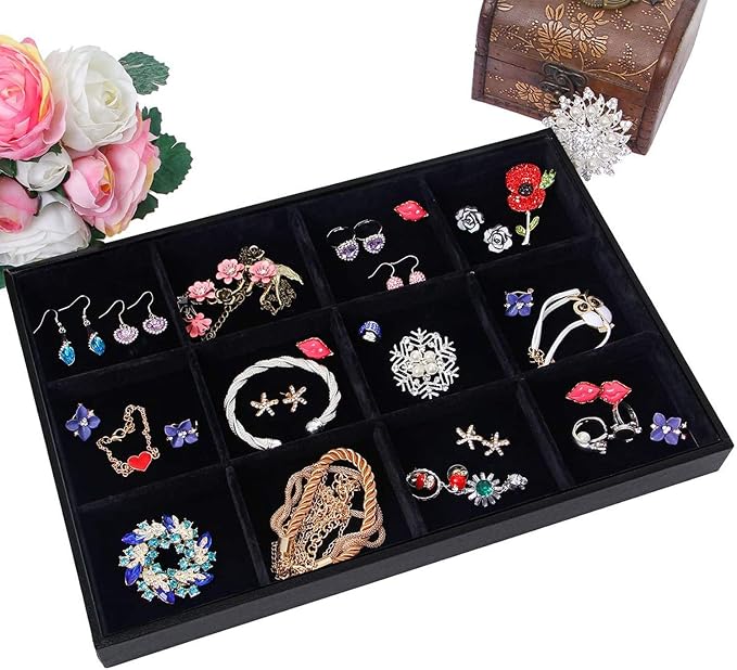 Black Velvet Stackable 12 Grid Jewelry Tray - Image 4