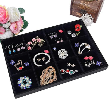 Black Velvet Stackable 12 Grid Jewelry Tray - Image 4