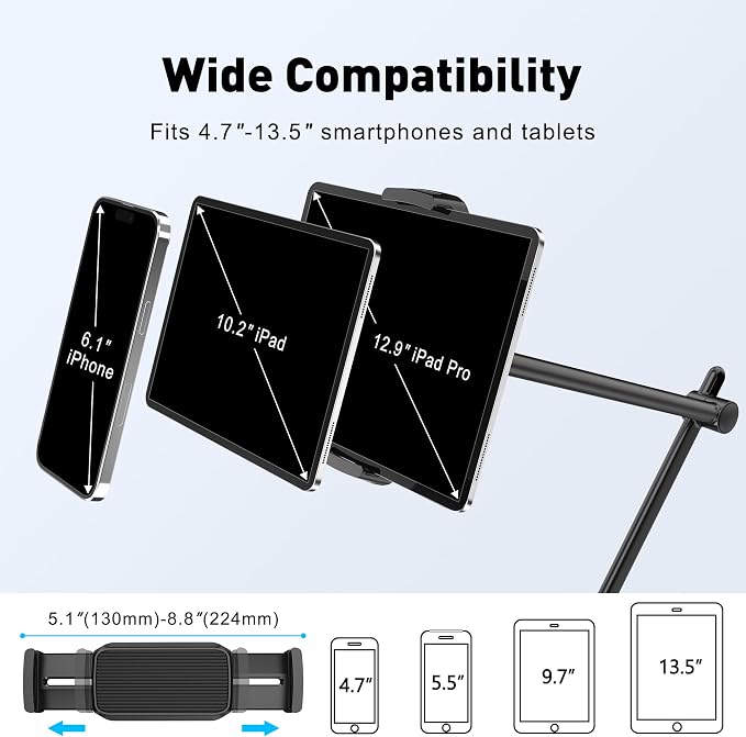 AboveTEK Tablet Stand Holder for Desk & Bed, Aluminum iPad Holder Arm - Image 3