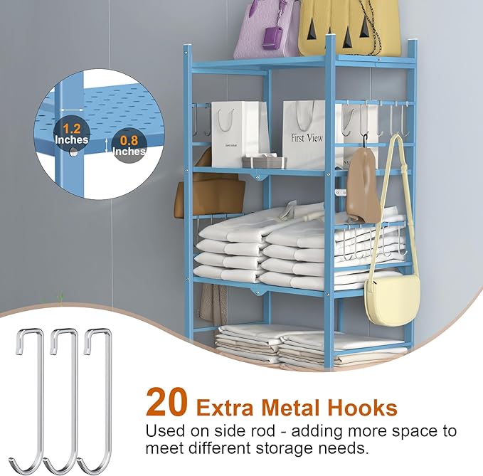 Himix Storage Shelves with 20 Hooks, 5-Tier Foldable Shelf - Image 4
