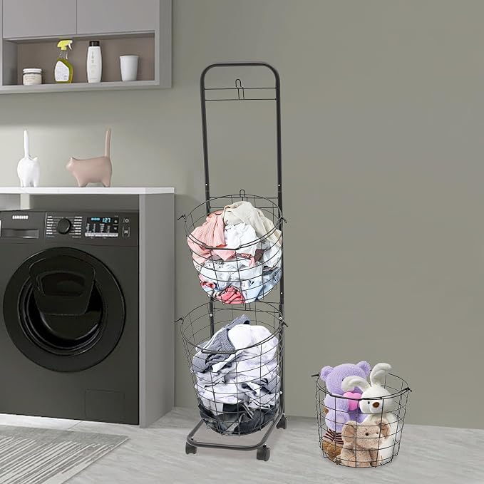 Laundry Basket On Wheels, 3 Tier Wire Laundry Hampers Clothing Sorting Laundry - Image 4