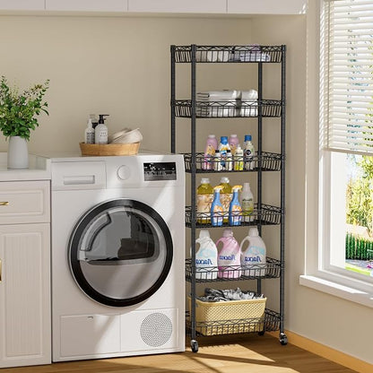 6 Tier Basket Shelf Wire Shelving Unit Adjustable Storage Shelves Big Basket - Image 2