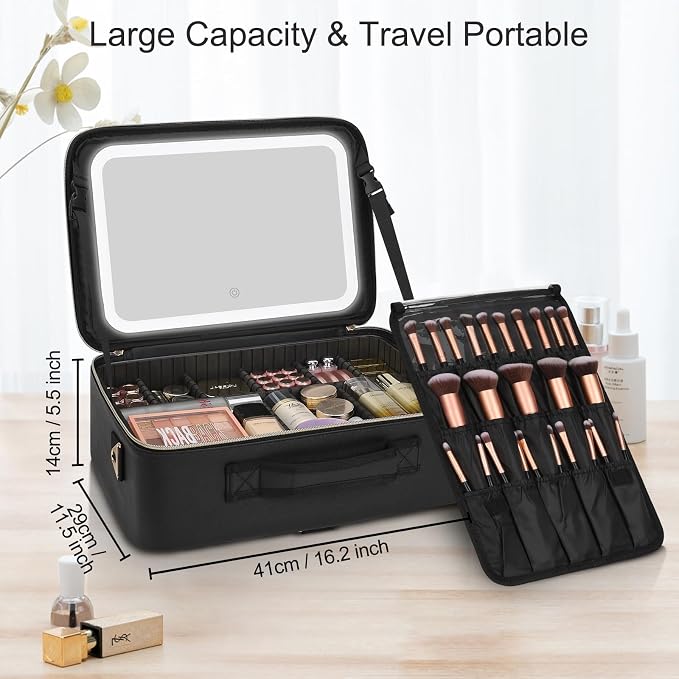 Relavel Makeup Bag with LED Mirror, Large Capacity Travel Cosmetic Organizer - Image 6