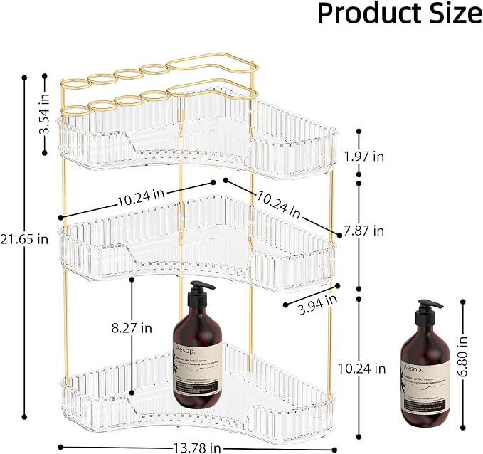 Makeup Organizer Countertop 3 Tier, Corner Bathroom Countertop Organizer - Image 2