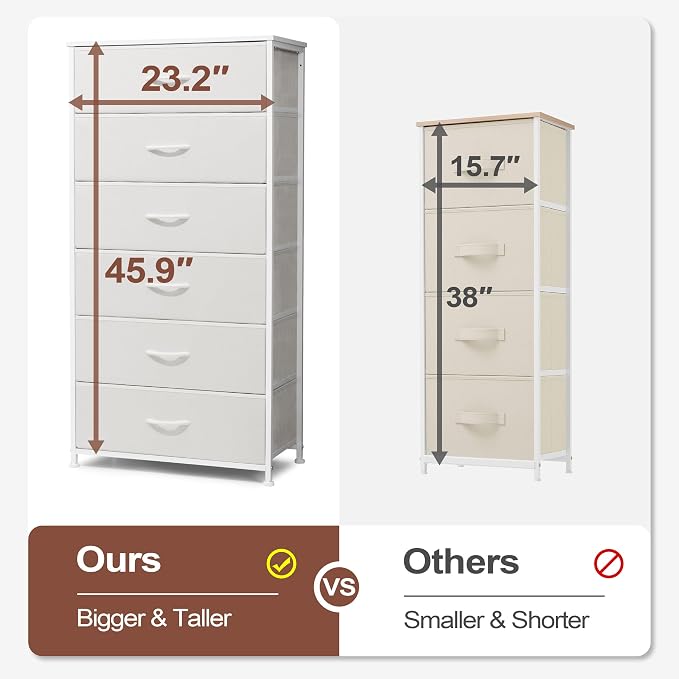 Tall 6-Drawer Wide Fabric Storage Tower Dresser - Image 4