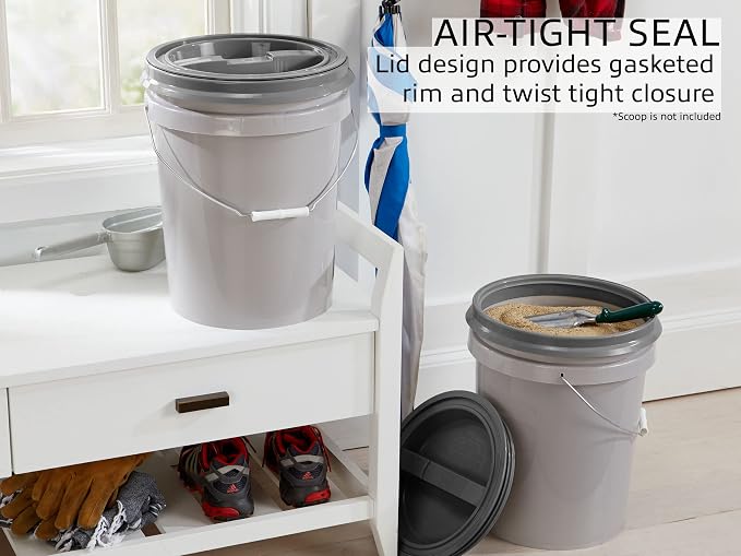 Mighty Tuff 5 Gallon / 21 Pound Pet Food Storage Container, Light Grey Base & - Image 4