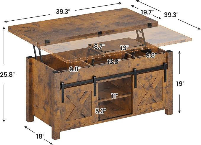 SEDETA Lift Top Coffee Table, 4 in 1 Convertible Coffee Tables - Image 2