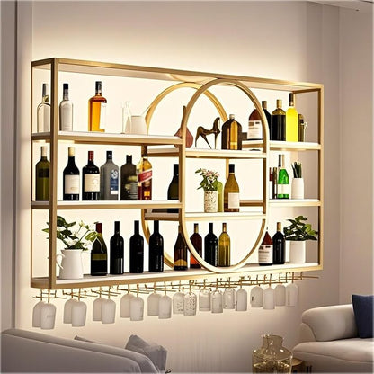 Large Wall Mount Wine Rack, Metal 4 Tier Large Capacity Hanging Bar Rack by Dernoing