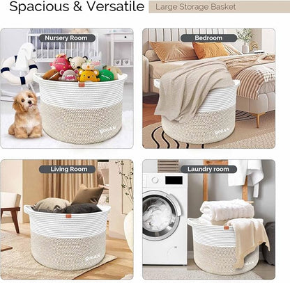 Large Laundry Basket Toy Storage Blanket Basket Woven Cotton Rope Baskets - Image 6