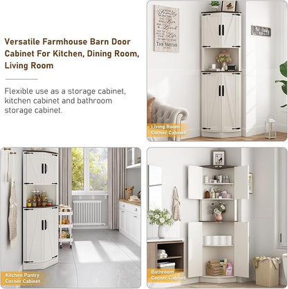 68" Tall Farmhouse Corner Cabinet, Dining Room Storage Cabinet - Image 8