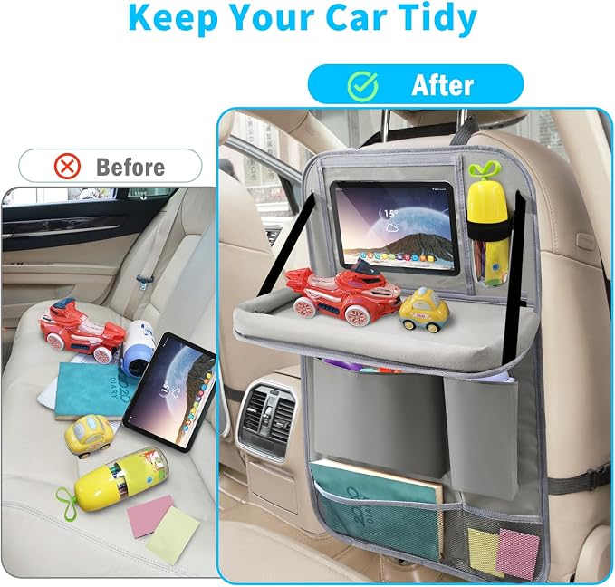 Car Backseat Organizer with Tablet Holder, 6 Storage Pockets Foldable Table - Image 6