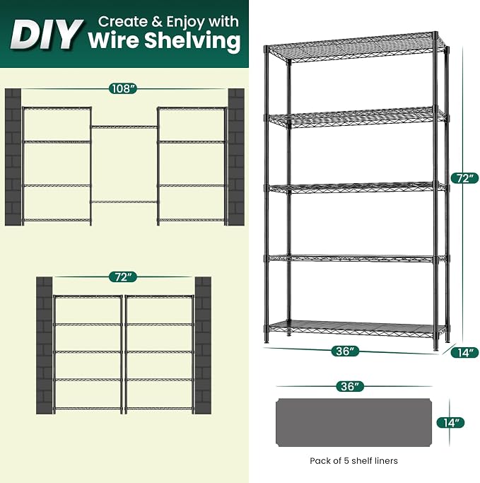 5-Tier Storage Shelves 72" H Wire Shelving - Image 3