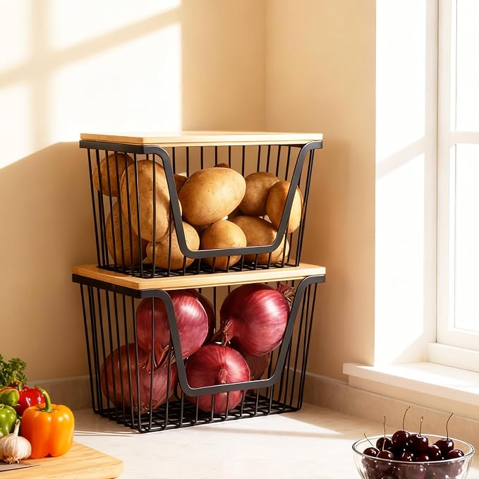 1 Pack Fruit Basket for Kitchen Counter, Stackable Pantry Organizers Storage - Image 3