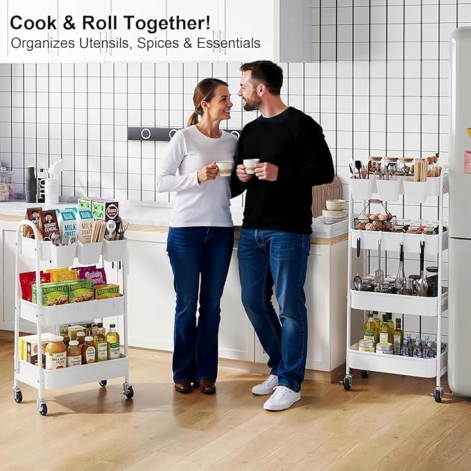 White 4 Tier Rolling Cart Metal - Image 7