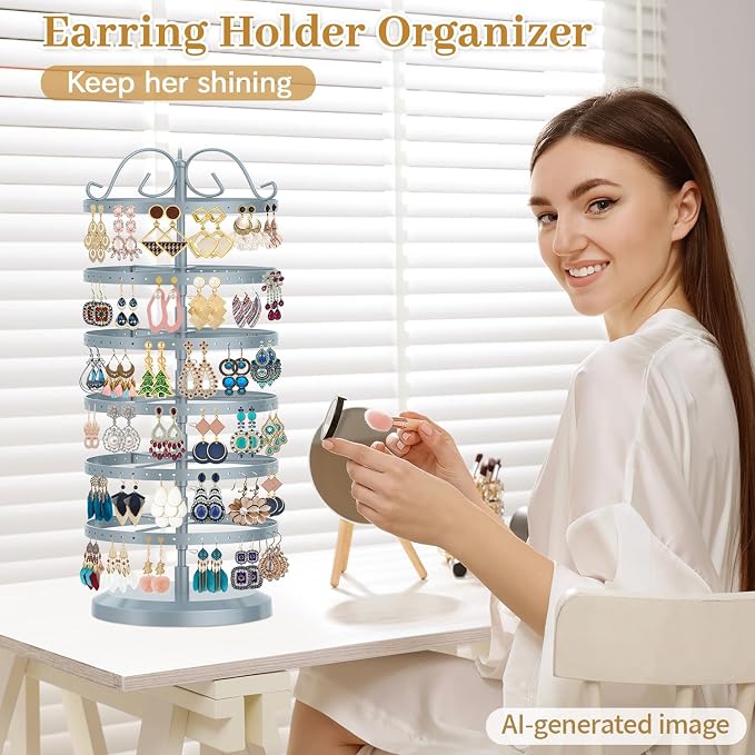 MODOWEY Rotating Earring Holder Organizer Stand, 6 Tier Large Capacity Jewelry - Image 7