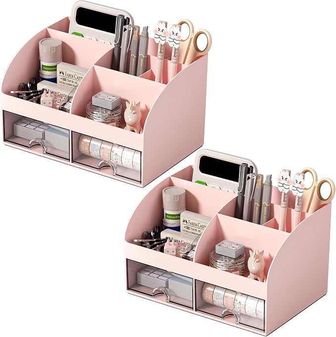 COMFYROOM Desk Organizer with 6 Compartments and 2 Drawers, Plastic Makeup by COMFYROOM