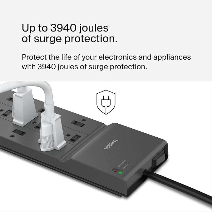 Belkin 12-Outlet Surge Protector Power Strip w/ 12 AC Outlets & 8ft Flat Plug - Image 3
