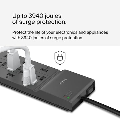 Belkin 12-Outlet Surge Protector Power Strip w/ 12 AC Outlets & 8ft Flat Plug - Image 3
