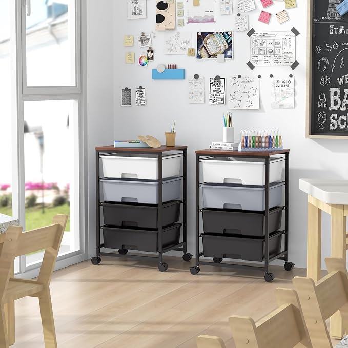 Utility Cart with 4 Drawers, Rolling Storage Cart with Drawers, Light Grey - Image 8