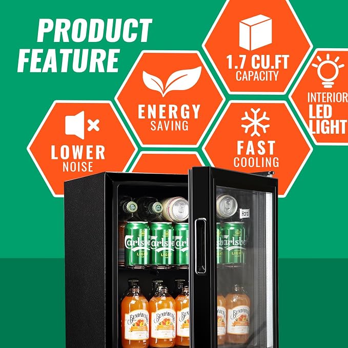 WANAI Mini Fridge Glass Door 58 Cans Beverage Cooler Refrigerator Small Beer - Image 2