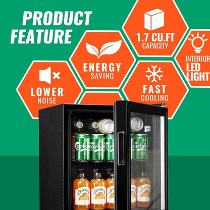 WANAI Mini Fridge Glass Door 58 Cans Beverage Cooler Refrigerator Small Beer - Image 2
