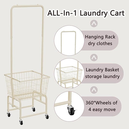 Rolling Laundry Cart with Wheels, Laundry Hamper Basket Organizer with Clothes - Image 4