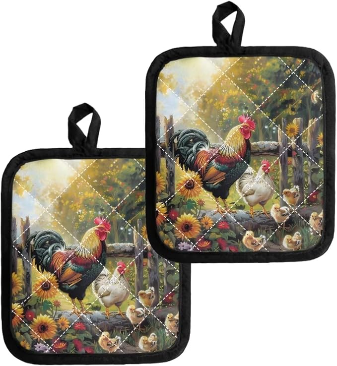 Lovely Chicken Gold Sunflower Pot Holders Sets of 4 Heat Resistant Oven Hot - Image 2