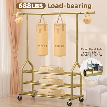 EAGMAK Heavy Duty Clothes Rack Load 688 LBS, Rolling Clothing Rack - Image 2