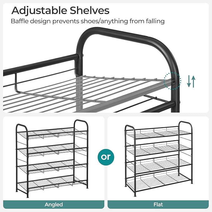 SONGMICS Stackable Shoe Rack, 4 Tier Metal Shoes Rack Storage Shelf, Holds up - Image 9