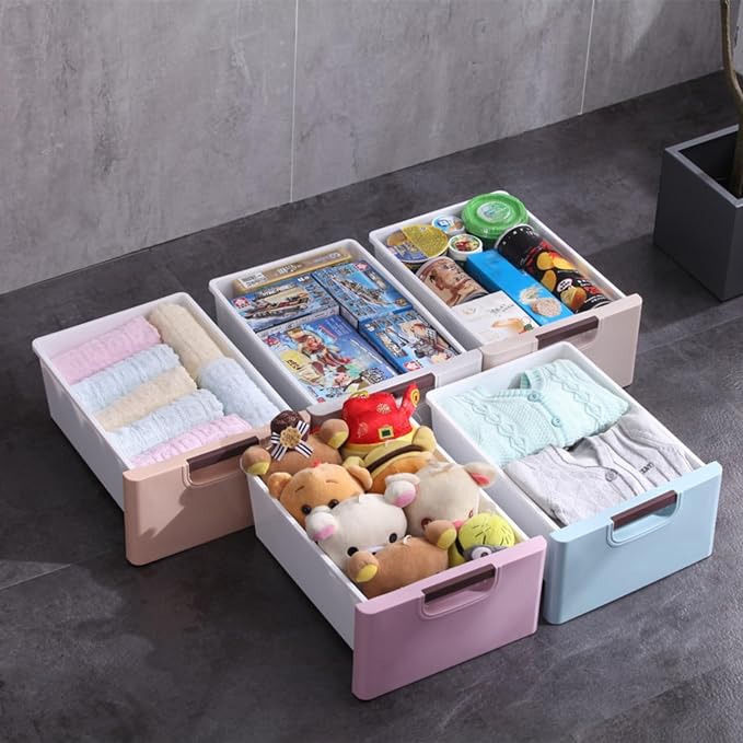 5 Drawers Stackable Storage Drawers Plastic Storage Drawers Collapsible Storage - Image 2