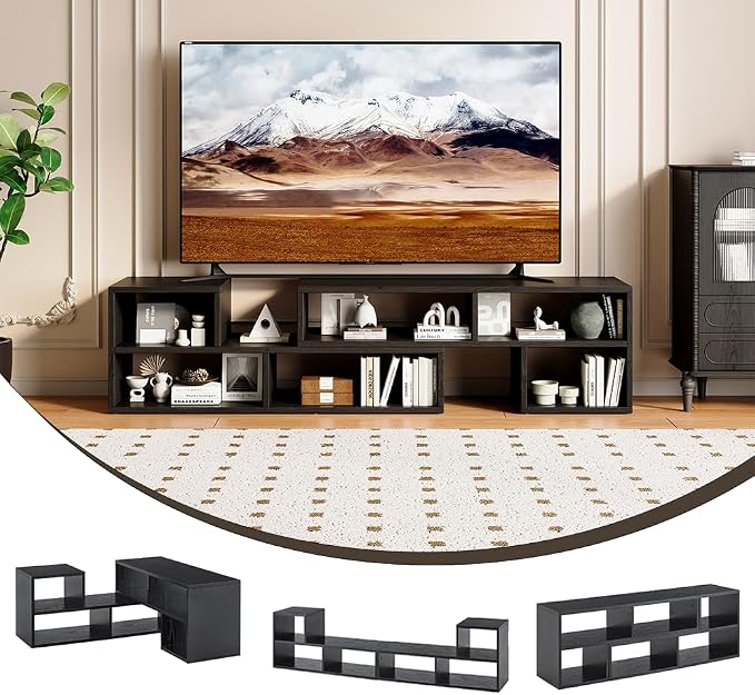 Black L-Shaped Modular Bookshelf TV Stand by Japovker