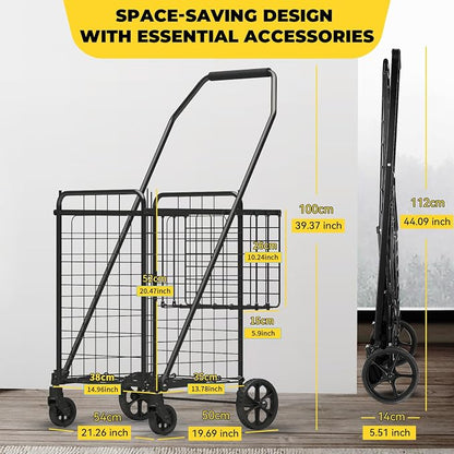 3.7 Cu Ft Folding Shopping Cart - 380 LB Capacity Grocery Cart - Heavy Duty - Image 8