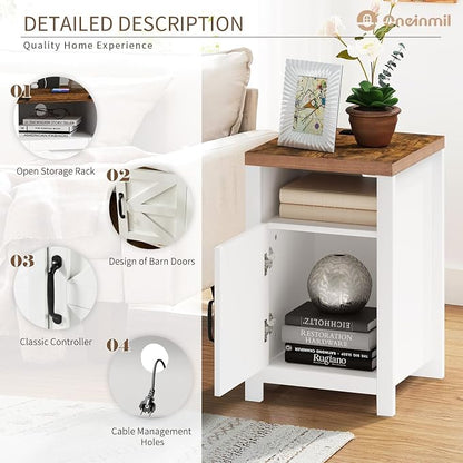 Farmhouse Nightstand with Charging Station, Couch Side Table Set of 2, Bedside - Image 3