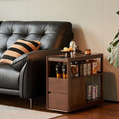 Solid Wood End Table with Storage Drawers, Narrow Side Table by Wayshome