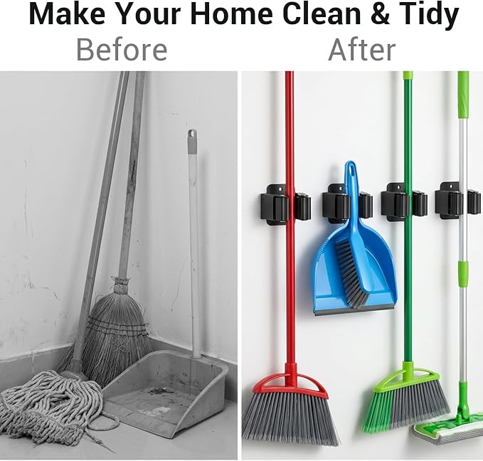 24 PCS Heavy Duty Broom Holder Wall Mount, Stainless Steel Broom Hanger Wall - Image 6