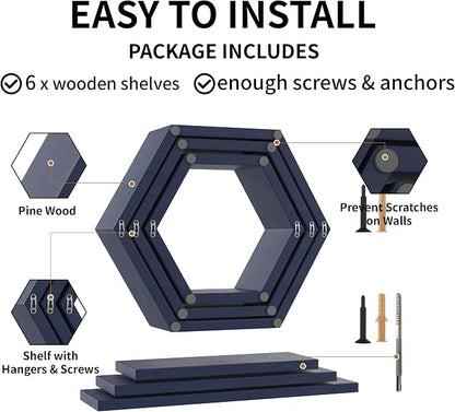Wooden Hexagon Floating Shelves Wall Mounted, Rustic Honeycomb Shelves - Image 7