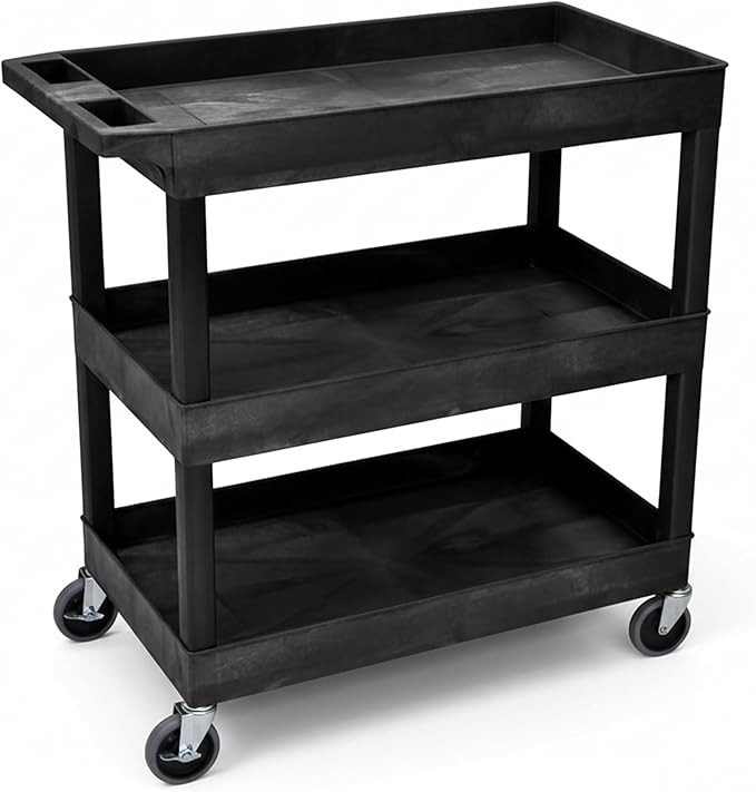 Luxor EC111-B 3-Shelf Heavy Duty Rolling Plastic Utility Cart, warehouse or by LuxorWorkspaces