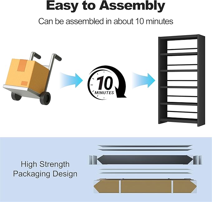 5 Tier Metal Bookshelf, Large Heavy Duty Book Shelves, Industrial Wide Book - Image 6