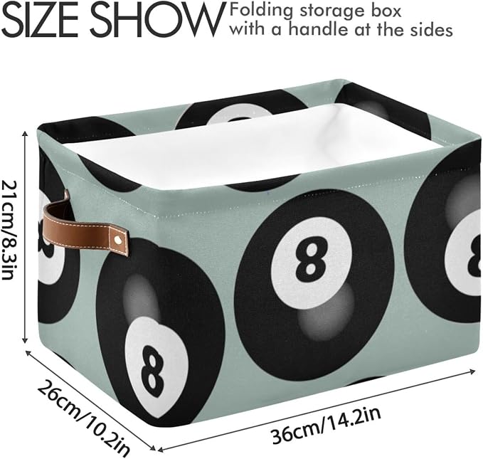 8 Number Pool Ball Billiards Green Pattern Storage Bins Box Foldable Shelf - Image 3