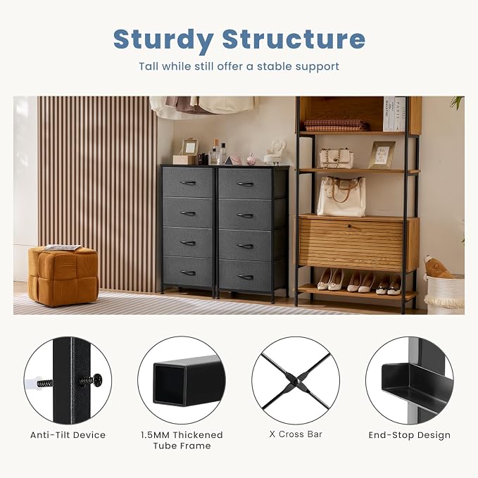 DUMOS Nightstand with 4 Drawers Bedside Table with Removable Fabric Bins Sturdy - Image 7