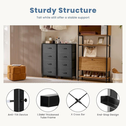 DUMOS Nightstand with 4 Drawers Bedside Table with Removable Fabric Bins Sturdy - Image 7